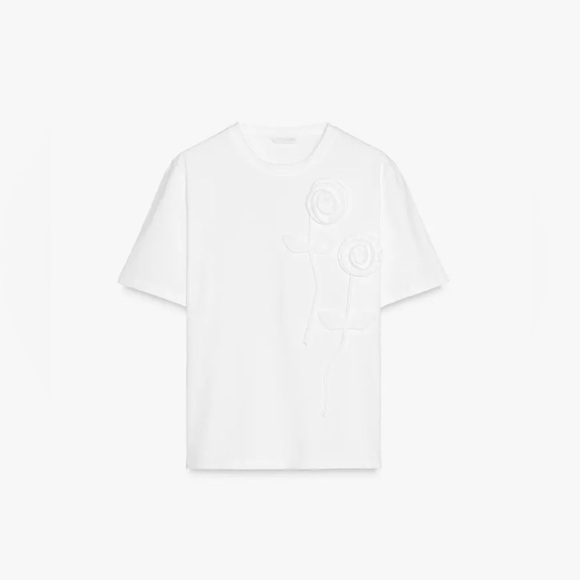 Zara White Tonal Floral T-shirt | Short Sleeves | XL | Cotton | NWT | Sold Out - Picture 6 of 12